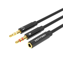 VENTION Cavo Adattatore Audio 2 Jack 3,5mm Maschio a Jack 3,5mm Femmina 4 Poli 0,3m (Nero)